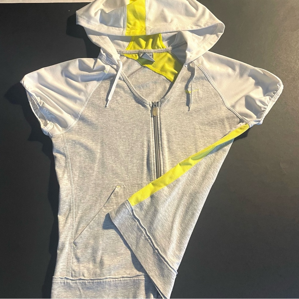Nike Gray and White Hoodie with Yellow Accents